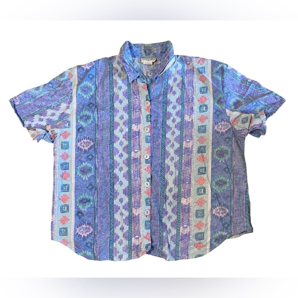 Womens Vintage Plus Size Western Aztec Print Shirt